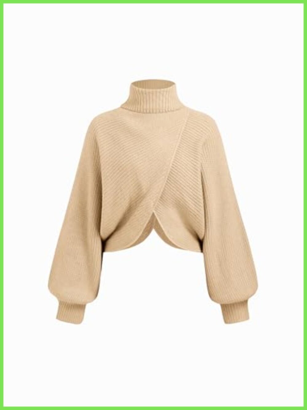 CIDER Cropped Turtleneck Sweater Lantern Sleeve Pullover